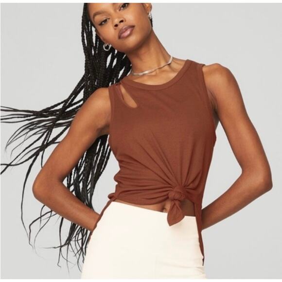 ALO Yoga Tops - ALO Yoga Ribbed Peak Cut Out Tank Top Women's Small Orange Brown Athleisure Gym